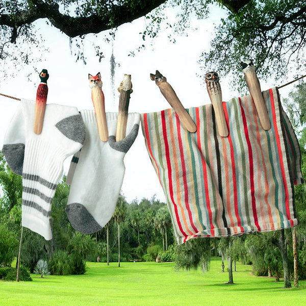 DecoClip Frosch Holzschnitzerei Wäscheklammer