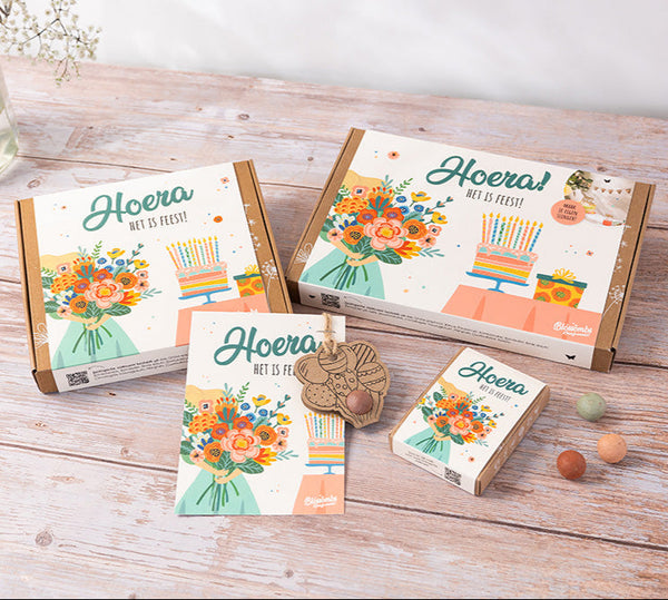 Gift Box Medium met 9 zaadbommetjes - Hoera, het is feest!