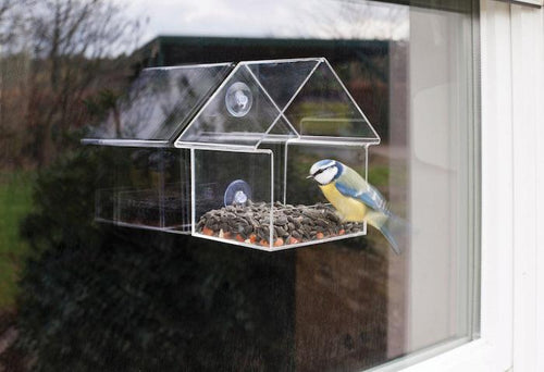 Fenster-Vogelhaus transparent einfach – Acryl-Fenster-Vogelhaus mit 2 Saugnäpfen (15 × 10 × 15,3 cm) – Esschert Design FB370