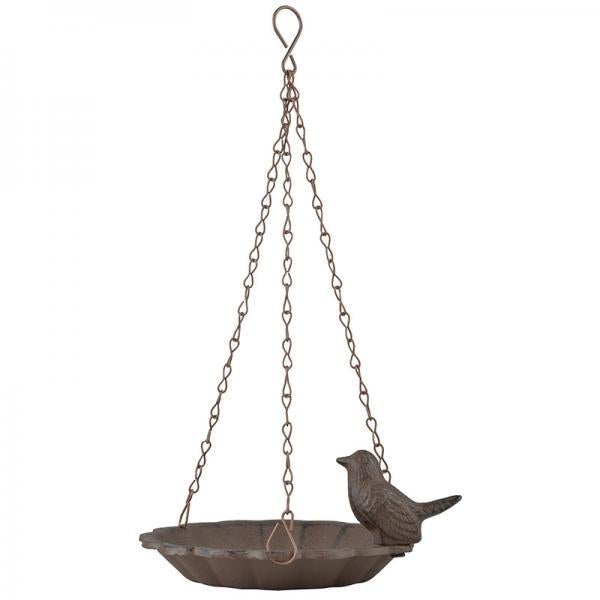 Hängendes Vogelbad mit 1 Vogel – Antik-Rostbraun | Esschert Design