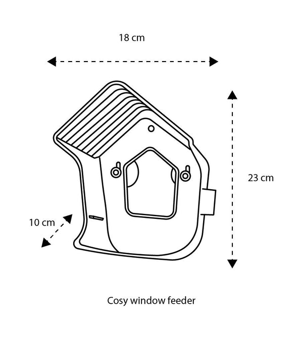 Cosy raamvoederhuis sfeerbeeld met tuinvogel