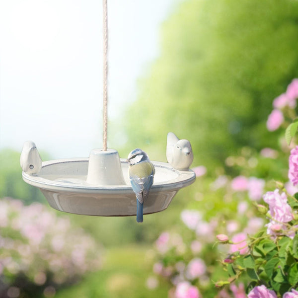 Runde Vogeltränke aus Keramik zum Aufhängen