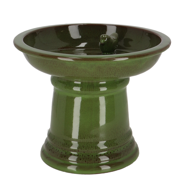 Vogelbad aus Keramik auf Fuß grün S