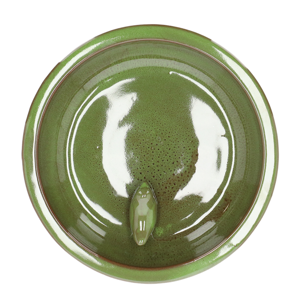 Vogelbad aus Keramik auf Fuß grün S
