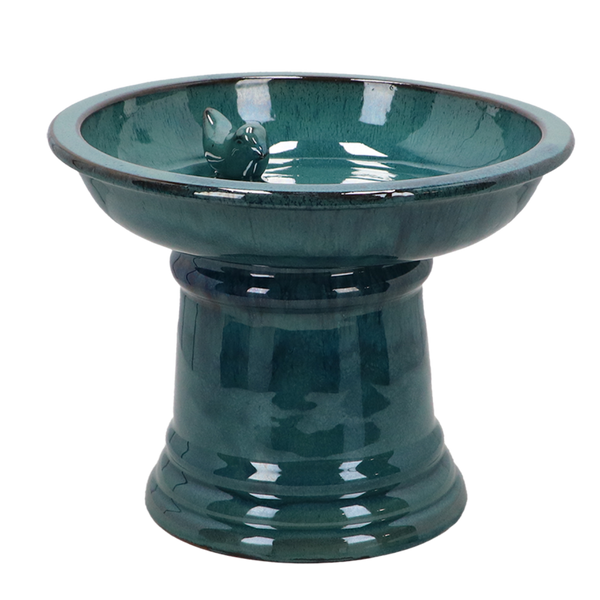 Keramik-Vogelbad auf Fuß petrol S