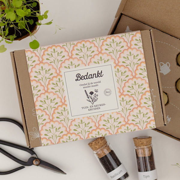 Geschenkbox klein "Dankeschön" mit 7 Samenbomben-Mix aus Garten- und Küchenkräutern