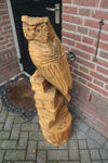 Holzskulptur Eule auf Bücherstapel 120 cm