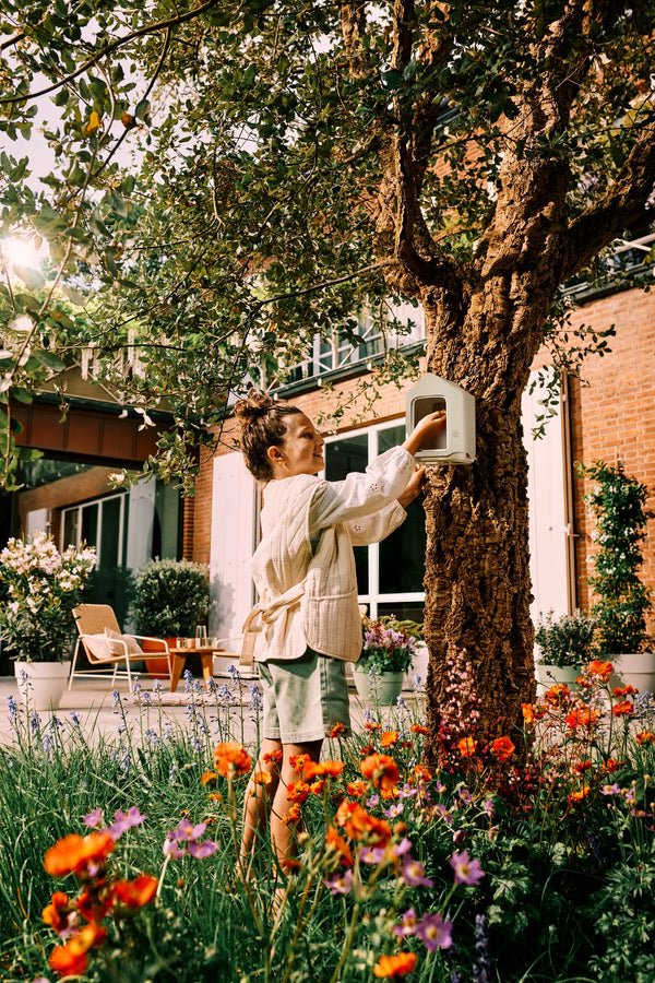 Cosy vogelvoeder paddenstoel beige – vogelvoerhuisje voor tuin & balkon | Duurzaam gerecycled kunststof & weerbestendig