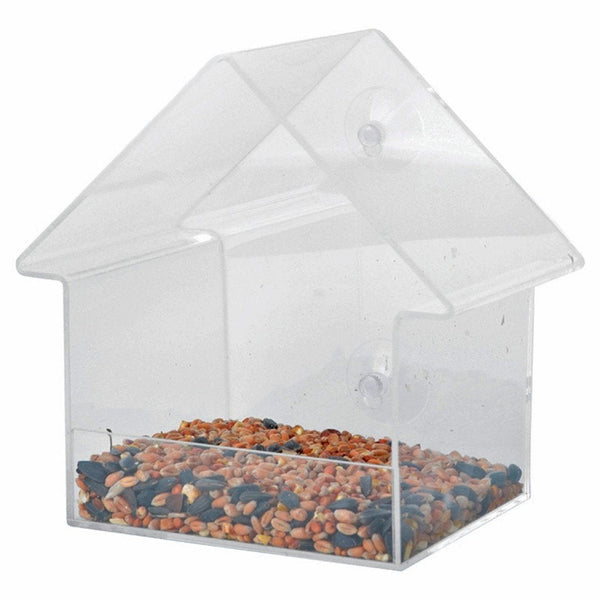 Fenster-Vogelhaus transparent einfach – Acryl-Fenster-Vogelhaus mit 2 Saugnäpfen (15 × 10 × 15,3 cm) – Esschert Design FB370