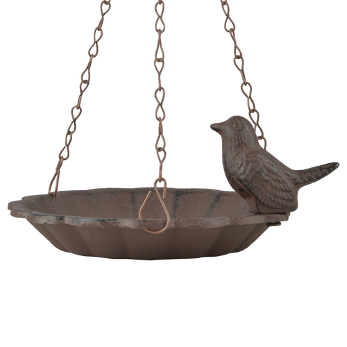 Hängendes Vogelbad mit 1 Vogel – Antik-Rostbraun | Esschert Design