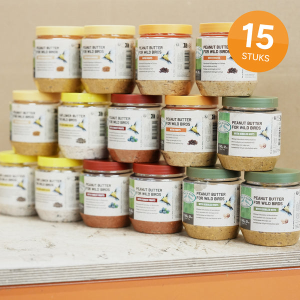 Vogelpindakaas Voordeelset – 5 varianten × 3 (totaal 15 potten)