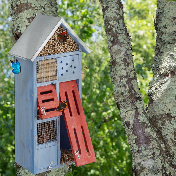Insektenhotel blau mit Metalldach