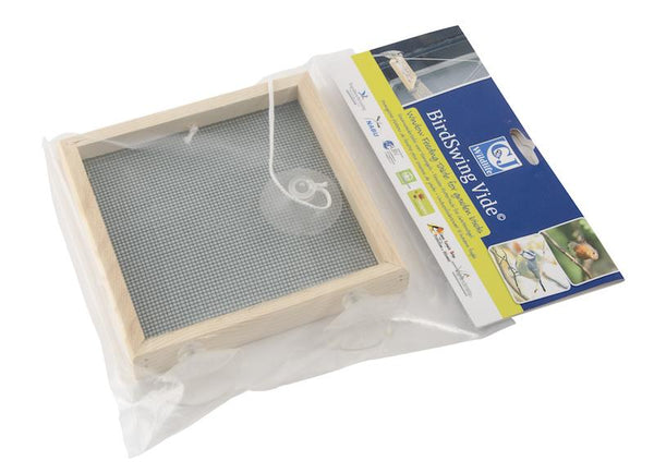 BirdSwing Vide Fensterfuttertablett – hölzerner Fensterfuttertisch mit 3 Saugnäpfen (Tablett ca. 16×16–17,5×2 cm; Gesamthöhe ±40 cm) – 1,5 kg Tragkraft – CJ Wildlife