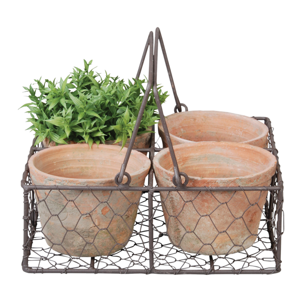 4 Töpfe im Drahtkorb/Griff