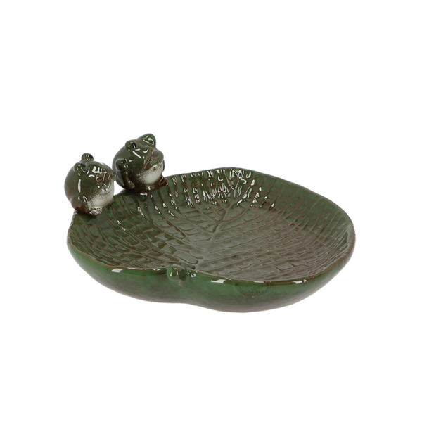 Vogelbad Keramikfrösche auf Blatt