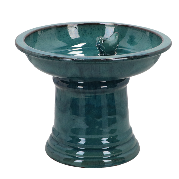 Keramik-Vogelbad auf Fuß petrol S