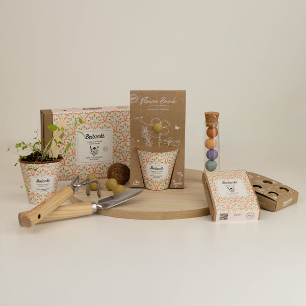 Grow-Kit „Danke“ mit Garten- und Küchenkräutermischung-Samenbombe