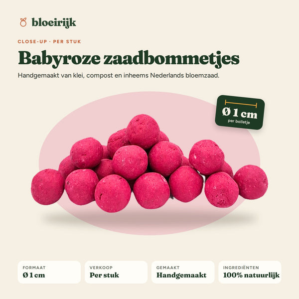 Close-up babyroze zaadbommetjes, Ø 1 cm